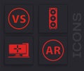 Set Ar, augmented reality, VS Versus battle, Stereo speaker and Computer monitor icon. Vector Royalty Free Stock Photo