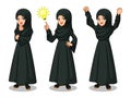 Set of Arab businesswoman in black dress getting ideas gesture