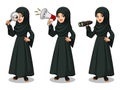Set of Arab businesswoman in black dress looking for poses
