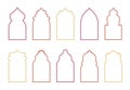 Set of arab islamic frames. Oriental arabesque windows or doors arch for arabic decoration. Ramadan kareem silhouette