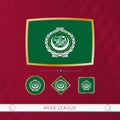 Set of Arab League flags with gold frame for use at sporting events on a burgundy abstract background