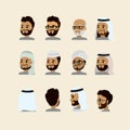 Set of arab male face,cartoon muslim avatar