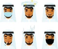 Vector illustration of groupe avatar sick muslime people male, pneumonia, temperature, sneeze, headache.