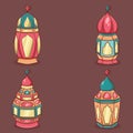 Set of arabic lanterns cartoon illustration Royalty Free Stock Photo