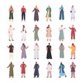 Set arabic men women in traditional clothes arab male female cartoon characters collection