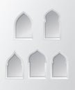 Set of Arabic style windows. 3d arabic arches. Architectural design elements for Muslim holidays. Collection of oriental