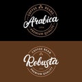 Set of Arabica and Robusta coffee hand written lettering logo, label, badge, emblem. Royalty Free Stock Photo