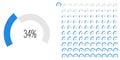 Set of circular sector arc percentage progress bar from 0 to 100 Royalty Free Stock Photo