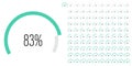 Set of circular sector arc percentage progress bar from 0 to 100 Royalty Free Stock Photo