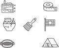 Set of archaeological site elements black line vector icons on transparent background Royalty Free Stock Photo