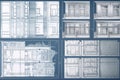 set of architectural blueprints, with close-up view of building details, such as doors and windows Royalty Free Stock Photo