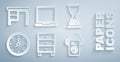 Set Archive papers drawer, Old hourglass, Clock, Cloud database, Laptop and Office desk icon. Vector