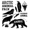 Set arctic animal silhouettes labels, badges. Retro vector design graphic element, emblem, logo