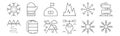 Set of 12 arctic icons. outline thin line icons such as freeze, ice fishing, sleeping bag, chill, research, gloves