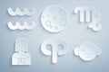 Set Aries zodiac, Virgo, Astrology woman, Monkey, Moon and Aquarius icon. Vector Royalty Free Stock Photo