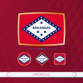 Set of Arkansas flags with gold frame for use at sporting events on a burgundy abstract background