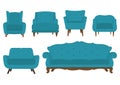 Set of armchair in flat design. Vector.
