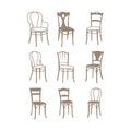 Set of armchairs and chairs and tables set. Architecture interior design home and office furniture. Isolated on white, vector Royalty Free Stock Photo