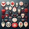 Set of armed forces badges, military service staff ranks insignia.