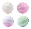 Set with aromatic bath bombs on white Royalty Free Stock Photo