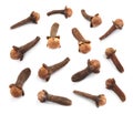 Set with aromatic dried cloves on white background Royalty Free Stock Photo