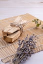 Set for aromatization of the room during meditation, air flavors in the dwelling: wooden sticks palo santo, eucalyptus