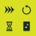 Set Arrow, Audio book, Hourglass pixel and Refresh icon. Vector