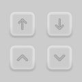 Set arrow icon. Neumorphism. Swipe up, arrow up buttons in neumorphic style. Arrow down and arrow up icon