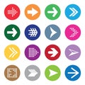 Set of arrow symbols on colour circles isolated on