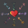 Set of arrows and a heart target vector illustration isolated Royalty Free Stock Photo
