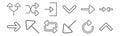 Set of 12 arrows icons. outline thin line icons such as arrow, diagonal arrow, diagonal arrow, enter, random