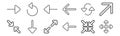 Set of 12 arrows icons. outline thin line icons such as expand, arrow, arrow, refresh, arrow, reload