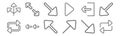Set of 12 arrows icons. outline thin line icons such as reload, arrow, two arrows, exit, diagonal arrow, expand