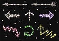 Set with arrows made with precious gems or rhinestones on black background Royalty Free Stock Photo