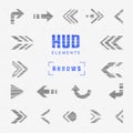 Set of arrows, pointers, directions, navigation. Futuristic interface hud design elements for ui. Stickers, icons and