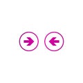 Set of arrows. Purple left and right sharp arrows in circle icons. Isolated on white Royalty Free Stock Photo