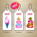 Set of art cake or dessert banners. Royalty Free Stock Photo