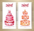 Set of art cake or dessert banners. Royalty Free Stock Photo