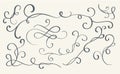 Set of art calligraphy flourish vintage decorative whorls for design. Vector illustration EPS10