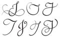 Set of art calligraphy letter J with flourish of vintage decorative whorls. Vector illustration EPS10 Royalty Free Stock Photo