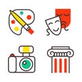 Set of art icons in flat design camera picture brush palette entertainment symbols and artist ink graphic color