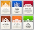 Set of art ornamental travel and architecture on ethnic floral flyers. Vector decorative banner of card or invitation