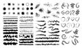 Set of articstic creative brushes, lines with dotts, spaltters circle spots, drops. Spray texture. Royalty Free Stock Photo