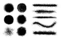Set of articstic creative brushes, lines with dotts, spaltters circle spots, drops. Spray texture. Royalty Free Stock Photo