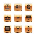 Set Artificial intelligence AI, Binary code, Funnel or filter, Humanoid robot, Algorithm and icon. Vector