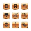 Set Artificial intelligence AI, Chat bot, Algorithm, Neural network, Computer monitor, robot, and Robot setting icon Royalty Free Stock Photo