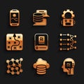 Set Artificial intelligence AI, Cloud database, Humanoid robot, Neural network, Robot setting and Mobile phone icon Royalty Free Stock Photo