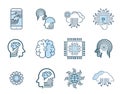 Set of Artificial Intelligence-AI icons, symbols vector design, vector Line Icons, Face Recognition, Android, Humanoid Robot,