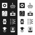 Set Artificial intelligence AI, Neural network, Computer api interface, robot, and Graduation cap icon. Vector Royalty Free Stock Photo
