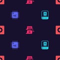 Set Artificial intelligence AI, Processor CPU, Chat bot and Computer api interface on seamless pattern. Vector Royalty Free Stock Photo